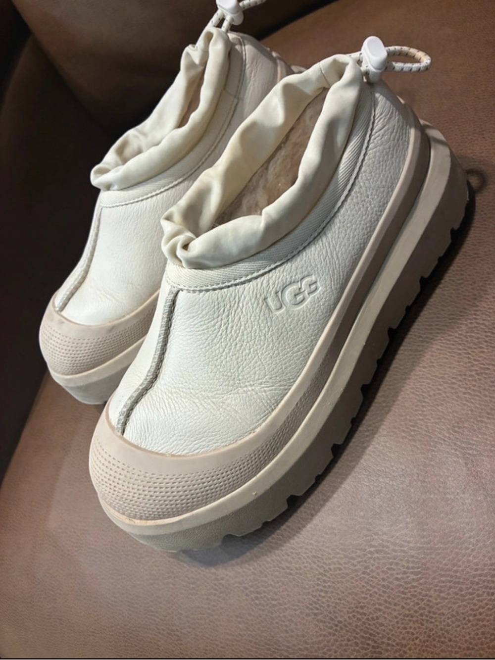 UGG Women's Cream/Tan Leather Platform Clog Sneakers